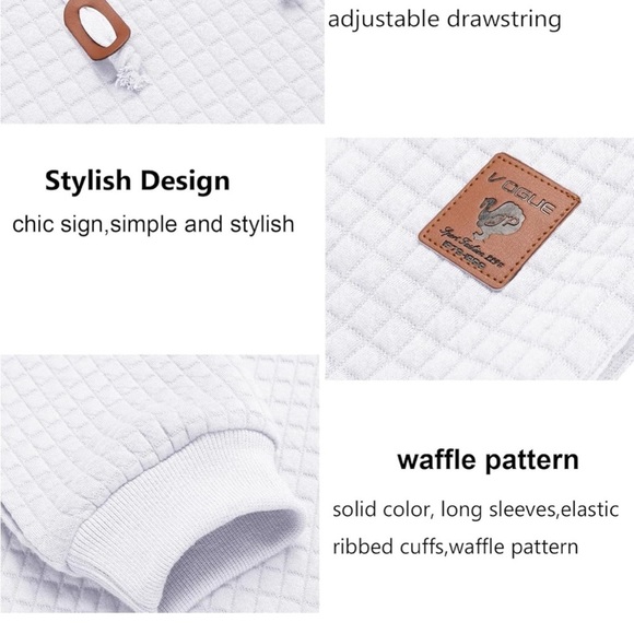 Men Hooded Sweatshirt Casual Long Sleeve Drawstring Waffle Knit Pullover Hoodies - Picture 5 of 10